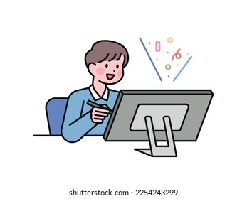 Un hombre está dibujando en una tableta digital.