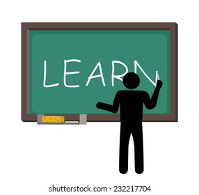 man drawing word learn on blackboard