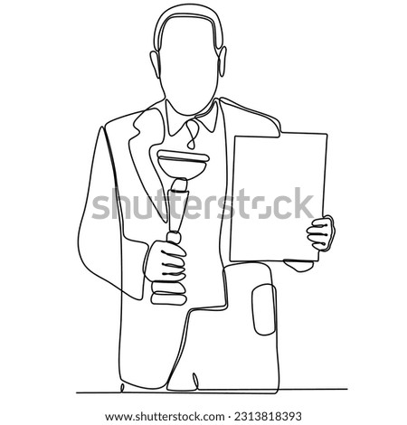 A man draws a single line holding a trophy. Employee appreciation day concept. Continuous line draw graphic design vector illustration.