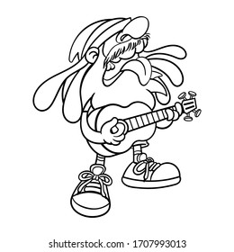 Man with dreadlocks Hair singing reggae music while play classic guitars Coloring Book Cartoon Vector