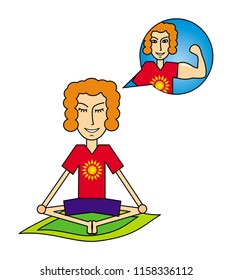 A man dreaming of a beautiful girl in meditation. Positive visualization. Vector picture.