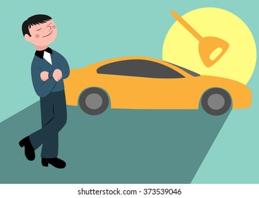 Man dreams about the car. Vector illustration
