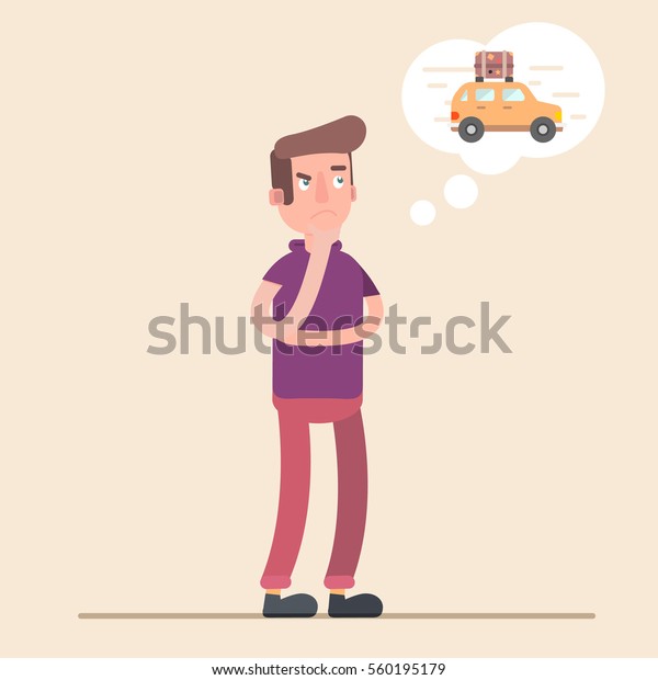 Man dreams of a car. Money to\
spend. Vector cartoon illustration. The design  the character.\

