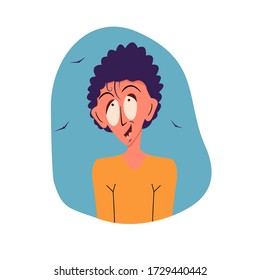 A man dreams or fantasizes, a romantic against the sky and birds, vector illustration
