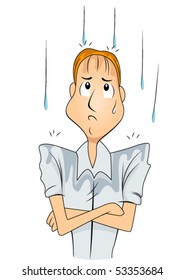 Man Drenched In Rain - Vector