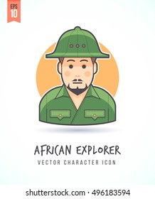 Man dressed as African of Australian explorer illustration People lifestyle and occupation Colorful and stylish flat vector character icon