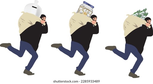 Man dressed in black with currency robbery mask and deposit-