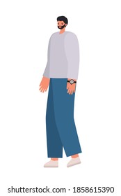 man dressed in blue jeans and gray shirt vector illustration design