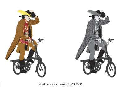 man dressed  up for a costume party riding bicycle