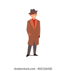 Man Dressed As A Gangster Isolated Primitive Design Style Vector Illustration on White Background