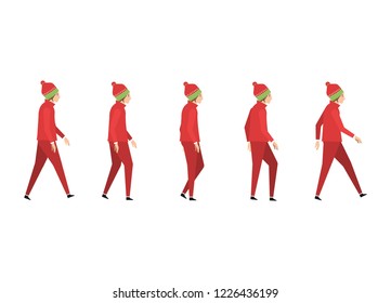 Man dressed like Santa's red is illustration and animation. side view. background white.