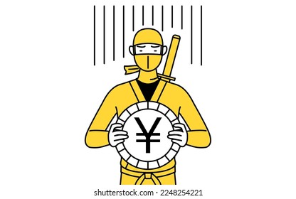 Un hombre vestido de ninja, una imagen de pérdida de cambio o depreciación del yen