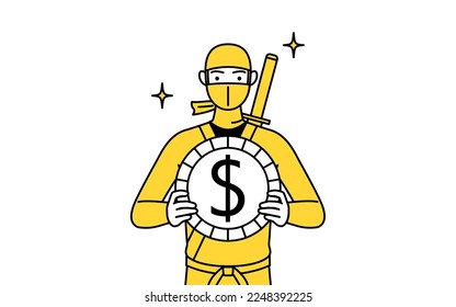 A man dressed up as a ninja, with images of foreign exchange gains and dollar appreciation.