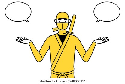 A man dressed up as a ninja with wipeout and comparison.