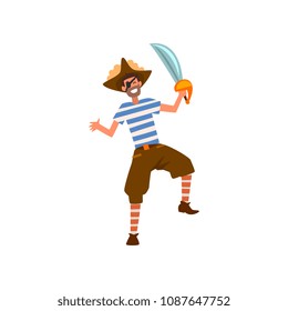 Man dressed in pirate costume at carnival party, masquerade cartoon vector Illustration on a white background