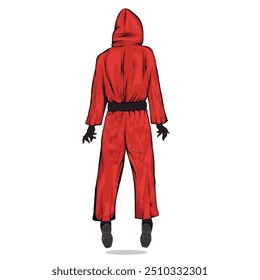 Man dressed in red clothes, back position, man in red floating 2.