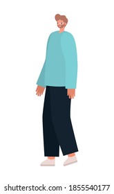man dressed in sky blue shirt and black pants vector illustration design
