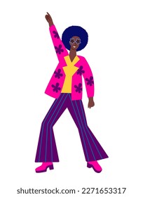 A man dressed in the style of the 90's dancing at a disco.