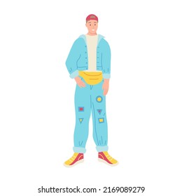 A man dressed in the style of the 90s. Nostalgia, street style, trend. Flat vector illustration
