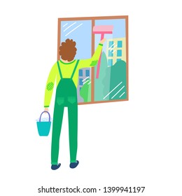 Man Dressed Uniform Washing Window Using Stock Vector (Royalty Free ...