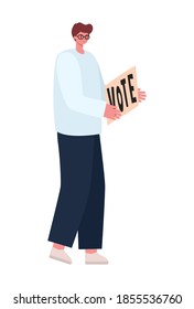 Mann gekleidet in dem Hemd mit einem Votum-Poster, Vektorgrafik-Design
