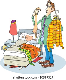 Man dressing in bedroom