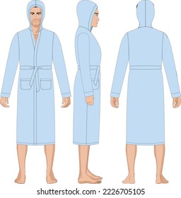 
Vestido masculino, azul, vista frontal y lateral, modelo, vector