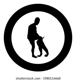 Man dressing pant Clothes concept Put on his trousers silhouette in circle round black color vector illustration solid outline style image
