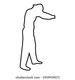 Man dressing sweater Clothes concept Put on his pullover contour outline black color vector illustration flat style image