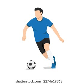 Man Dribble ball with futsal, football, or soccer player vector. Flat vector illustration isolated on white background