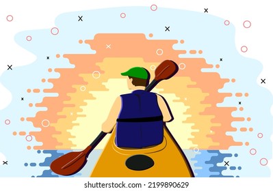 A man drifts on kayak back side