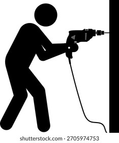 Icono de la pared de perforación del hombre. Señales y símbolos de construcción.