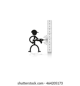 A man drills wall rock drill. Vector icon.