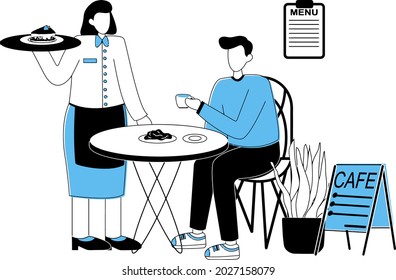 Man Drink Coffe in Canteen Illustration