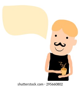 Man drink coffee and speech bubble