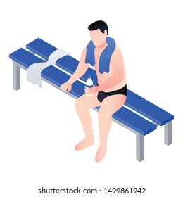 Man drink water after pool icon. Isometric of man drink water after pool vector icon for web design isolated on white background