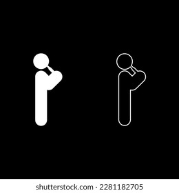 Man drinking alcohol from bottle of beer wine drunk people concept stick use beverage drunkard booze standing set icon white color vector illustration image solid fill outline contour line thin flat 