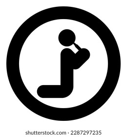 Man drinking alcohol from bottle of beer wine drunk people concept stick use beverage drunkard booze stands on the knees icon in circle round black color vector illustration image solid outline style