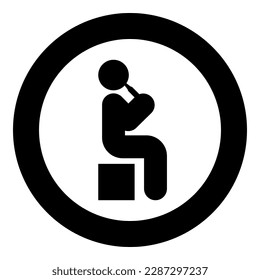 Man drinking alcohol from bottle of beer wine drunk people concept stick use beverage drunkard booze sit on box icon in circle round black color vector illustration image solid outline style