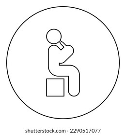 Man drinking alcohol from bottle of beer wine drunk people concept stick use beverage drunkard booze sit on box icon in circle round black color vector illustration image outline contour line thin 