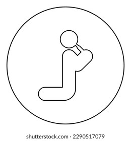 Man drinking alcohol from bottle of beer wine drunk people concept stick use beverage drunkard booze stands on the knees icon in circle round black color vector illustration image outline contour 