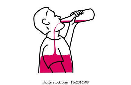 Man drinking alcohol from a bottle. Vector