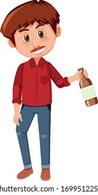 Man drinking alcohol on white background illustration