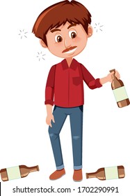 Man drinking alcohol on white background illustration