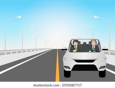 Man Drinking Alcohol While Driving a Car. Do Not Drink and Drive. Vector Illustration. 