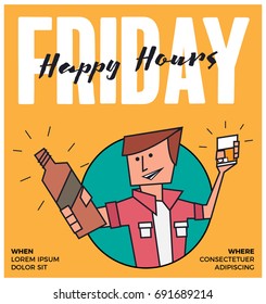 Man drinking beer bottle and beer glass. Party, Celebration, Drinking Concept. Vector illustration with Speech bubble concept. Alcohol, liquor drinking concept.