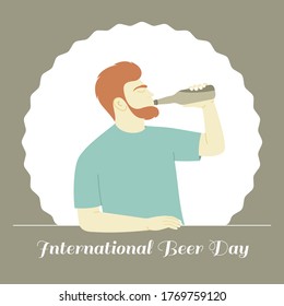 Man drinking beer from a bottle. Vector illustration.