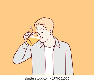 Man drinking beer. Hand drawn style vector design illustrations.