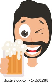 Man drinking beer, illustration, vector on white background