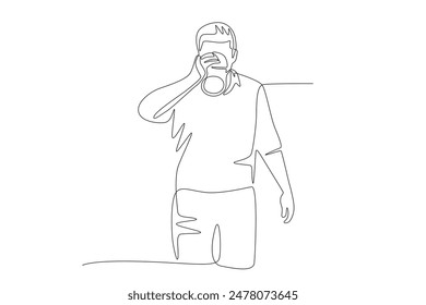 Man drinking beer. Oktoberfest concept one-line drawing